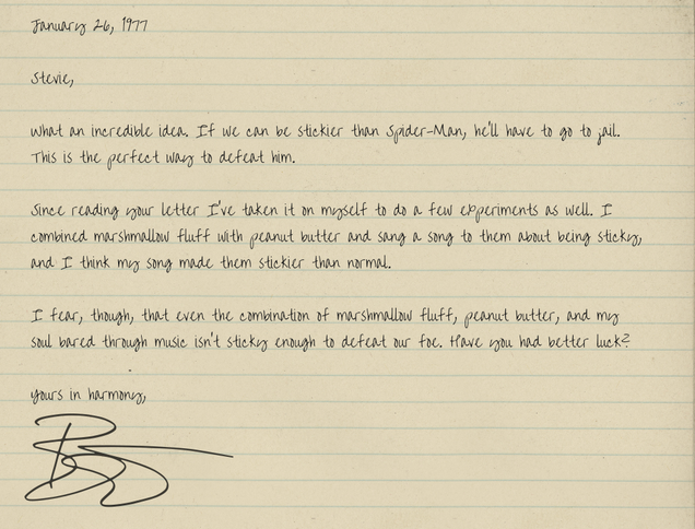 Illustration for article titled These Letters Between David Bowie And Stevie Wonder Show That They Thought Spider-Man Was The No. 1 Threat To Their Careers
